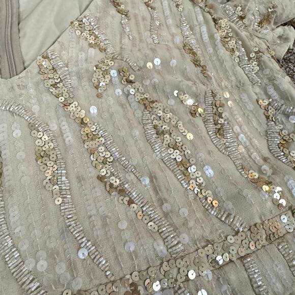 Mac Duggal NWT Women's 14 Sequined V Neck Flutter Sleeve Tea Length Dress 93591 - Picture 16 of 16